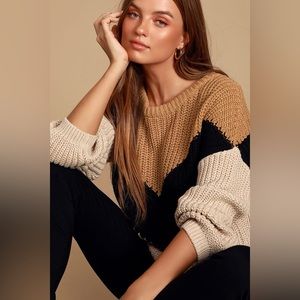 Autumn Leaves Tan Multi Chevron Stripe Knit Sweater XS